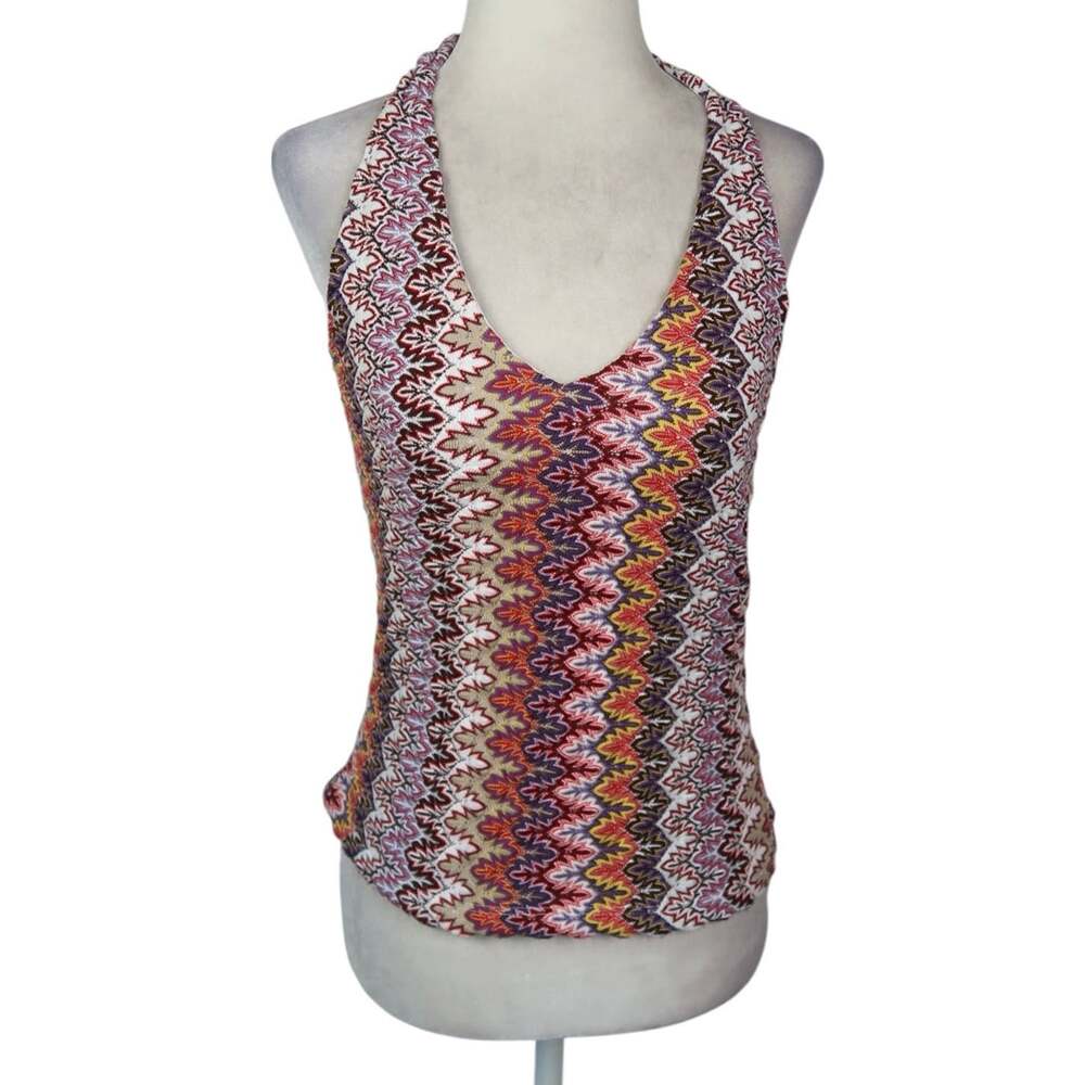 Vintage 90s Shameless Chevron Zig Zag Knit Halter Tank Top L